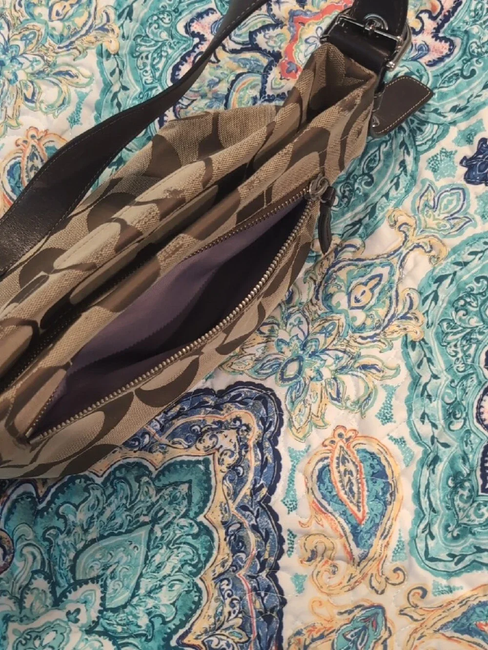Coach Tan and Dark Brown Signature Canvas Shoulder Bag